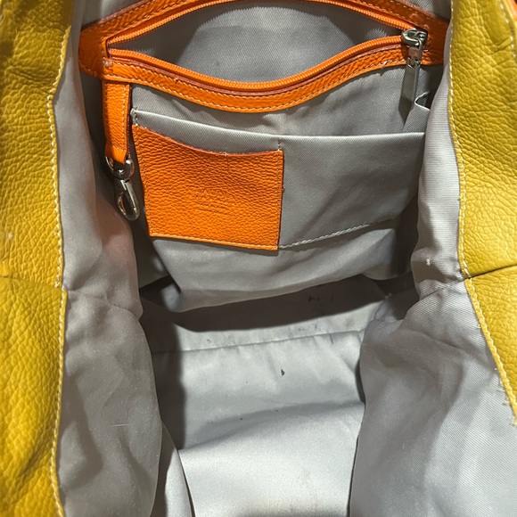 CLAUDIA FIRENZE Tan/ Tangerine /
Blue Leather Maxi Tote Bag - Picture 7 of 15